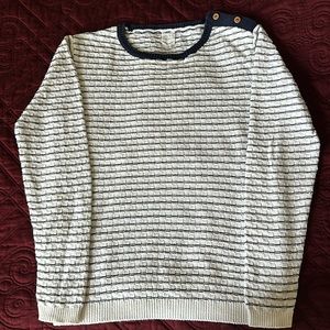 Carrément Beau Of White & Navy Knitted Sweater 100% cotton.